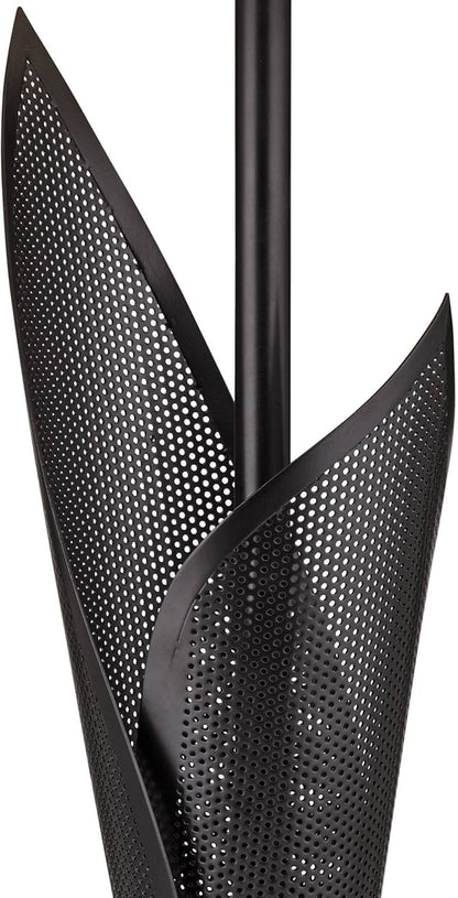 Possini Euro Design Sasha Modern Industrial Table Lamp 31 1/2" Tall Sculptural Black Metal Organza Sheer Outer White Fabric Inner Dum Shade for Bedroom Living Room House Bedside Nightstand Office