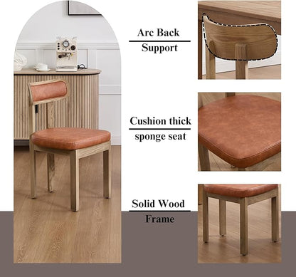Brown Dining Chairs Set of 4, Mid Century Modern Leather Dining Room Chairs with Curved Back, Armless Kitchen Chairs for Living Room/Restaurant/Balcony/Bedroom/Home Desk/Task