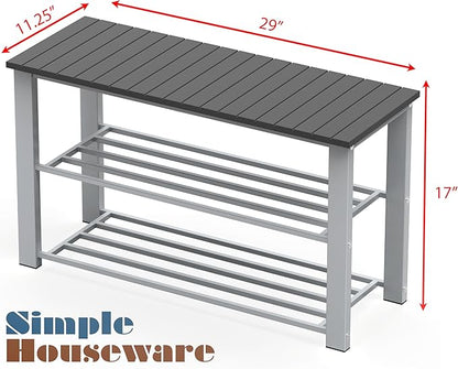 Simple Houseware Wood Top Shoe Storage Bench for Entryway, Grey