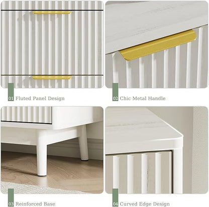 LYNSOM Fluted 8 Drawer Dresser for Bedroom, 55" Wide Modern Chest of Drawers with Curved Profile Design and Metal Handles, Wood Dresser TV Stand & Storage Organizer for Bedroom, Hallway, White