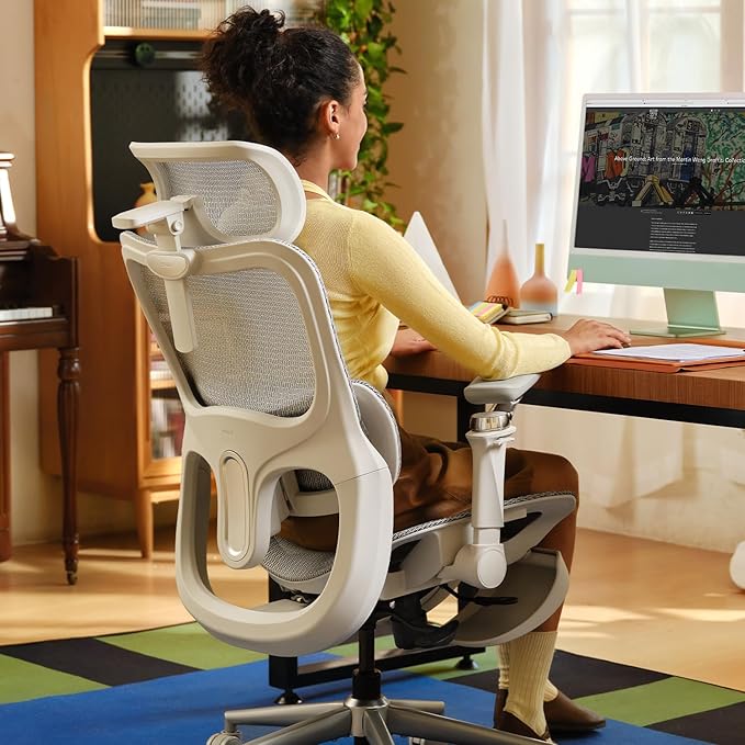 Hbada P2 Ultra Ergonomic Office Chair, Office Chair with 5D Lumbar Support, Mesh Ergonomic Chair with 6D Arms & 4D Headrest, 140° Stepless Tilt Function, White
