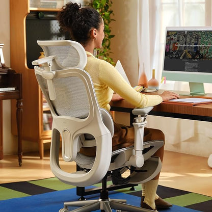 Hbada P2 Ultra Ergonomic Office Chair, Office Chair with 5D Lumbar Support, Mesh Ergonomic Chair with 6D Arms & 4D Headrest, 140° Stepless Tilt Function, White