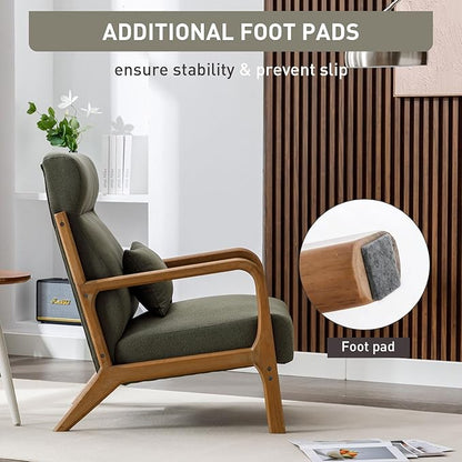 ANJHOME Mid Century Modern High Back Accent Chairs Set of 2, Single Lounge Armchair with Solid Wood Frame, Comfy Reading Chair for Living Room, Easy Assembly