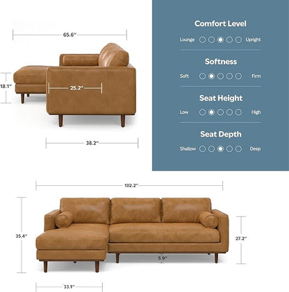 SIMPLIHOME Morrison Left Sectional Sofa in Full-Grain Genuine Leather, Sienna, 102-inches Wide, L-Shaped Leather Couch with Left Chaise for The Living Room and Family Room