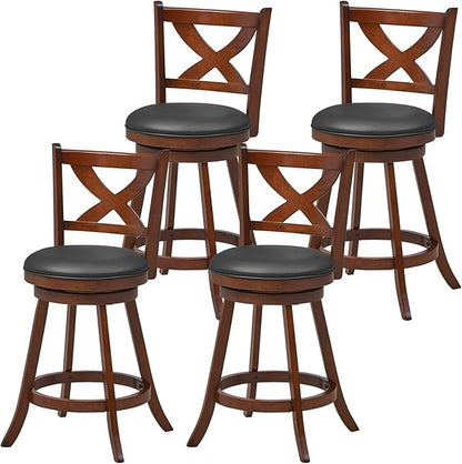 COSTWAY Bar Stools Set of 4, 24 Inch Classic Counter Height Chairs with X-Shaped Open Back, 4 PCS Swivel Barstool Set for Kitchen Island, Pub, Bistro, Café, Espresso (4, 24 Inch)