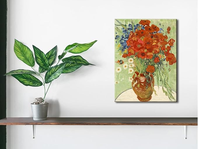 Wieco Art Abstract HD Red Poppies and Daisies Canvas Prints Wall Art of Van Gogh Famous Floral Oil Paintings Reproduction Classic Flowers Pictures Artwork on for Home Office Decorations Wall Decor