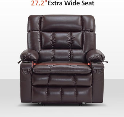 MCombo Dual Motor Power Lift Recliner Chair for Elderly, Lay Flat Lift Chair with Heat and Massage, Petite Wide Lift Chair, Cup Holders, USB A&C Ports, Faux Leather R7894 (Dark Brown, Small-Wide)