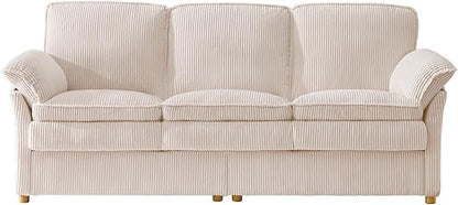 ONBRILL 86.6" Corduroy Couches for Living Room, Comfy 3 Seater Sofa with Pillow-Top Armrest & Dual-Layer Cushions, Mid Century Modern Couch for Bedroom, Apartment, Beige