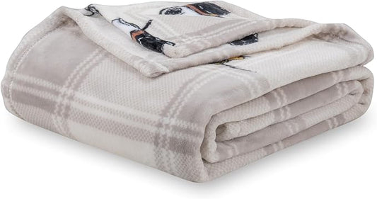 Berkshire Blanket Peanuts® VelvetLoft® Cute Character Snoopy Plush Throw Blanket,Lakeside Plaid Harvest Snoopy and Woodstock Grey,Throw 55 in x 70 in (Official Peanuts® Product)