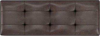 SIMPLIHOME Shay 48 inch Wide Mid Century Modern Rectangular Storage Ottoman in Distressed Chestnut Brown Vegan Faux Leather, Assembled, For the Living Room, Entryway and Family Room