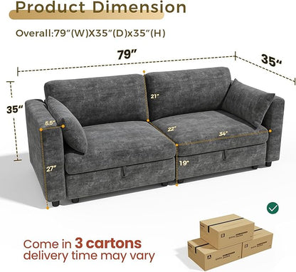 KKL Modular Sectional Sofa Couches for Living Room, Loveseat Sofa Couch with Adjustable Backrest, 2 Seater Sofa Couch with Comfy Cushion, Chenille, Grey