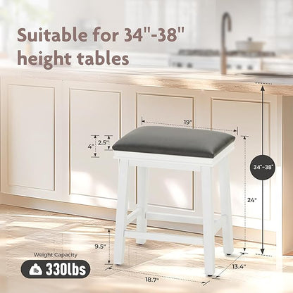 ALPHA HOME 24 Inch Counter Height Bar Stools Set of 2, Modern Design, Upgraded Faux Leather Upholstery, Sturdy Wood Legs - Ideal for Kitchen Islands, Black