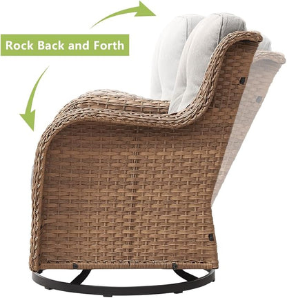 HUMMUH Patio Furniture 7 Pieces Outdoor Furniture Set PE Wicker Patio Couch with Swivel Rocker Chairs,Patio Ottomans,Outdoor Tables