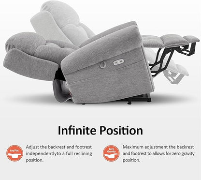 MCombo Triple Motor Power Lift Recliner Chair with Massage and Lumbar and seat Heating, Rolled Arms, Adjustable Headrest for Elderly People, Fabric 7888 (Grey, Medium)