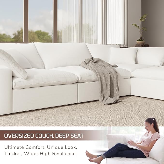 Cloud Modular Sectional Sofa,78.6" V Shape 3 Seater with Corner Down Filled Comfy Sofa,Modern Deep Seat Cloud Couch,Detachable Couch Cushion Covers for Living Room,White