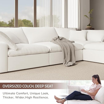 Cloud Modular Sectional Sofa,78.6" V Shape 3 Seater with Corner Down Filled Comfy Sofa,Modern Deep Seat Cloud Couch,Detachable Couch Cushion Covers for Living Room,White