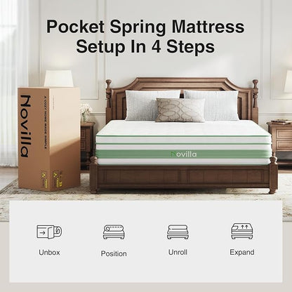 Novilla King Size Mattress 14 inch, King Size Hybrid Mattress in a Box with Motion Isolation,Gel Memory Foam with Pocket Springs for Support & Pressure Relief, Medium Firm Pillow Top Mattresses