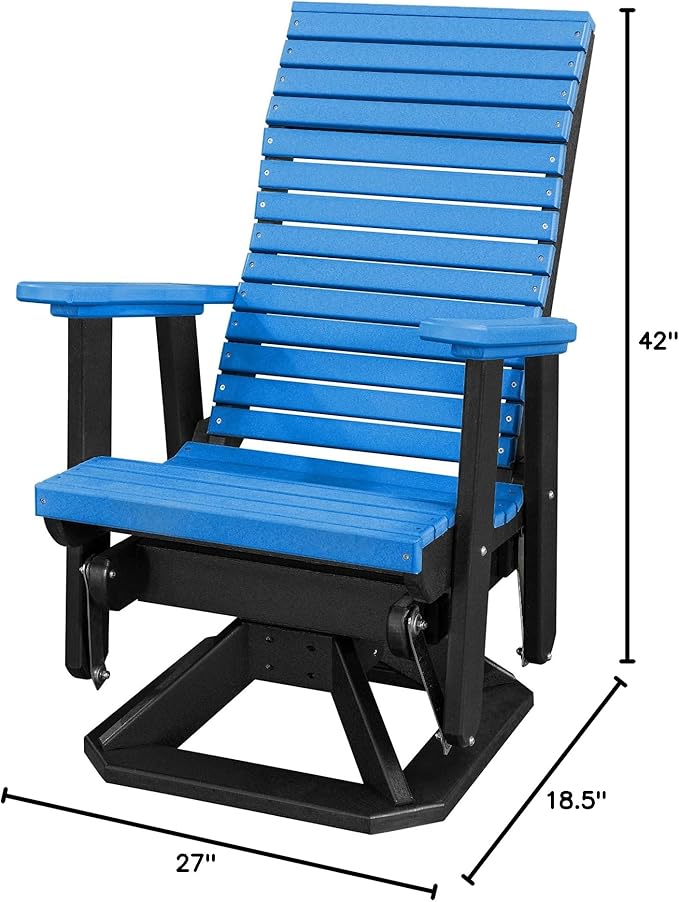 DutchCrafters Modern Horizontal Slat High Back Poly Adirondack Swivel Glider Outdoor Patio Chair (Black & Blue)