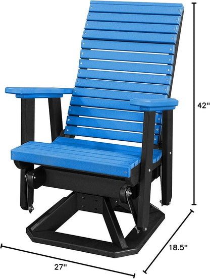 DutchCrafters Modern Horizontal Slat High Back Poly Adirondack Swivel Glider Outdoor Patio Chair (Black & Blue)