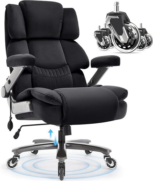 Big and Tall Office Chair 700lbs- High Back Executive Computer Desk Chair with 3D Flip-Up Arms, Adjustable Lumbar Support, Extra Wide Plus Size Seat, Heavy Duty Metal Base & Quiet Rubber Wheels