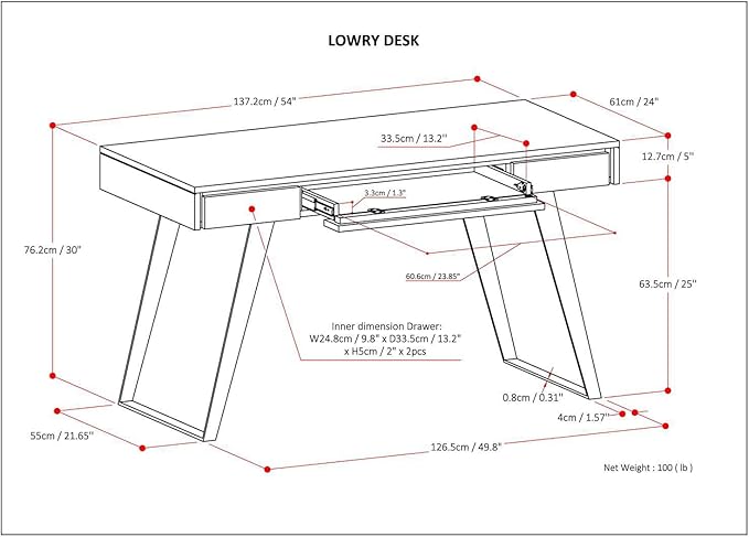 SIMPLIHOME Lowry Desk - 54-Inch Wide Solid Acacia Wood and Metal Writing Desk in Rustic Natural Aged Brown, Modern Industrial Home Office Computer Table with 2 Drawers and Flip-Down Keyboard Tray