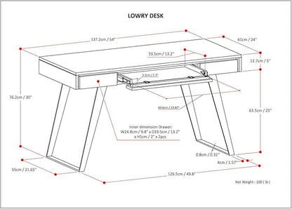 SIMPLIHOME Lowry Desk - 54-Inch Wide Solid Acacia Wood and Metal Writing Desk in Distressed Hickory Brown, Modern Industrial Home Office Computer Table with 2 Drawers and Flip-Down Keyboard Tray
