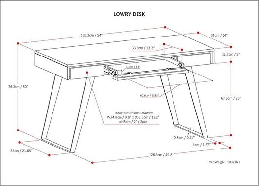 SIMPLIHOME Lowry Desk - 54-Inch Wide Solid Acacia Wood and Metal Writing Desk in Distressed Hickory Brown, Modern Industrial Home Office Computer Table with 2 Drawers and Flip-Down Keyboard Tray