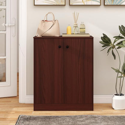 GOFLAME Floor Storage Cabinet with 2 Doors, Freestanding Accent Storage Cabinet Organizer with 3-Tier Inner Shelves, Modern Sideboard Buffet Cabinet for Kitchen, Living Room, Entryway, Dark Brown