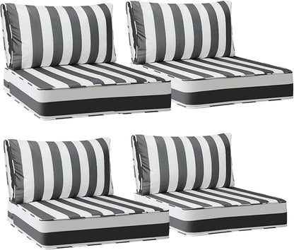 AAAAAcessories Outdoor Deep Seat Cushions, Waterproof, Fade-Resistant Patio Furniture Replacement Cushions, 24" x 24" x 5" + 24" x 13.5", Set of 4, Gray Cabana Stripe