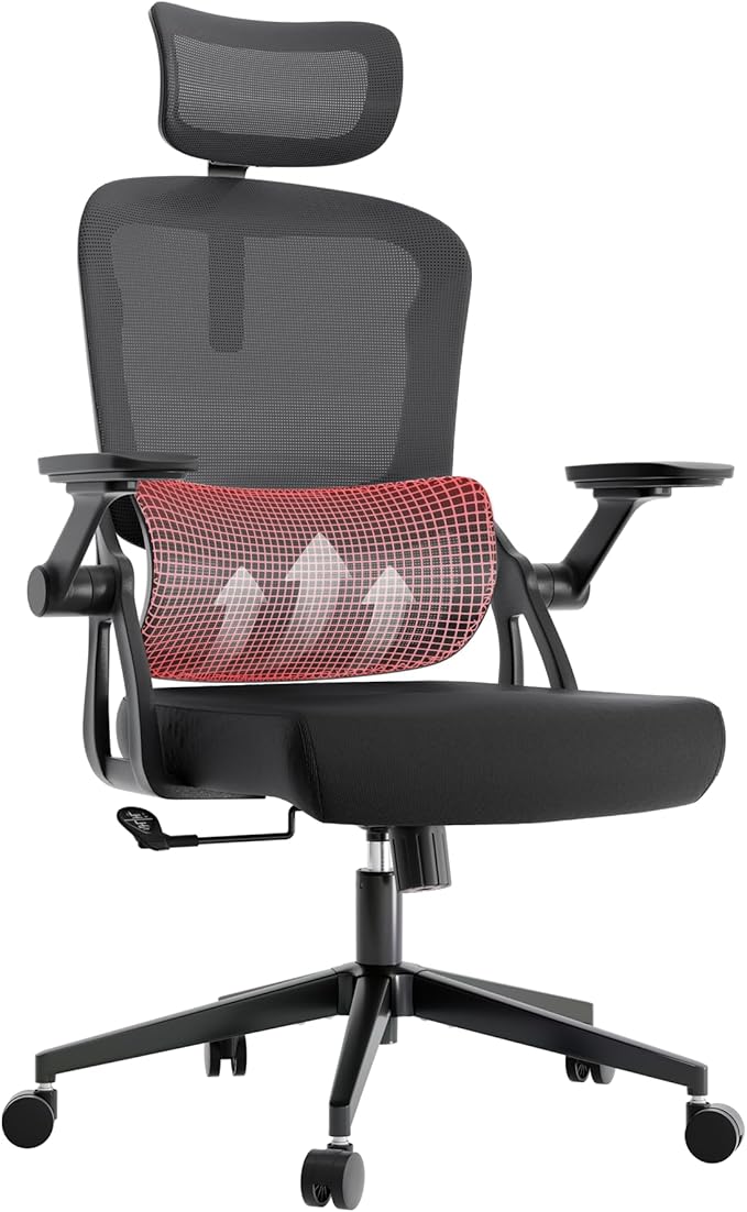 Ergonomic Office Chair - 400LB Comfy Desk Chairs with Adjustable Headrest and Lumbar Back Support, Mesh Computer Chairs with Wheels and Arms for Home Office, Study, Bedroom and Dorm (01black)