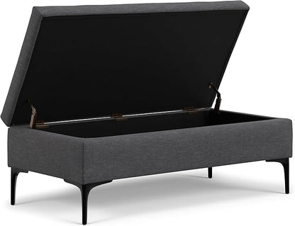 SIMPLIHOME Rebecca 48 inch Wide Mid Century Modern Rectangle Large Coffee Table Storage Ottoman with Lift up Lid in Slate Grey Polyester , Assembled, For the Living Room, Entryway and Family Room