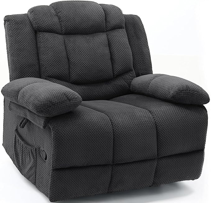 Recliner Chair Oversized 360° Swivel Rocker Recliners with Massage and Heating Theater Chairs Lounge Sofa Adults Lazy Sofas Single Couch for Living Room Overstuffed Armrests XL (Grey)