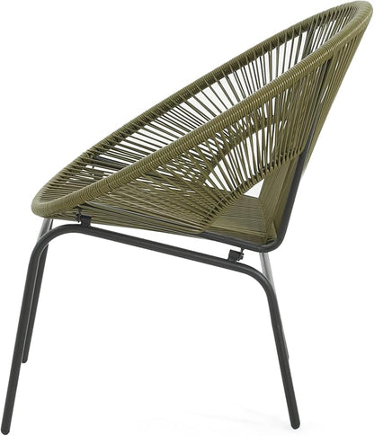 Christopher Knight Home Dessa 3 Piece Patio Furniture Set, Patio Wicker Accent Chair Set of 2 and Loveseat, Metal Frame 4 Seater Outdoor Papasan Lounge Chair Set, PE Rattan Outdoor Bistro Set, Green