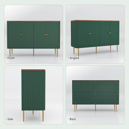 HLR Sideboard Buffet Cabinet, 48" Modern Accent Cabinet with 4 Door and Removable Shelves, Credenza with Storage for Living Room, Dinning Room, Entryway, Green