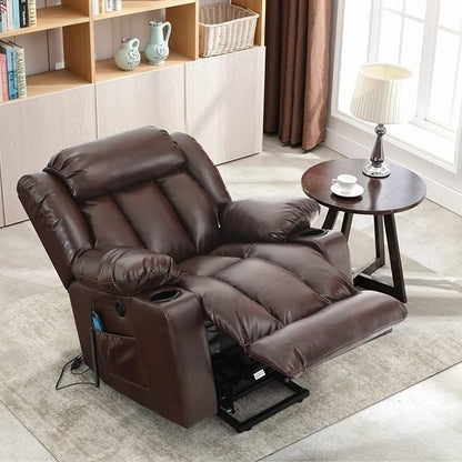 BEDHOURS Recliner Chair Lift Chair Recliners for Elderly Power Lift Chair with Massage and Heat Breathable Leather Recliner 3 Positions, USB Ports, 2 Cup Holders, 2 Side Pockets (Brown)