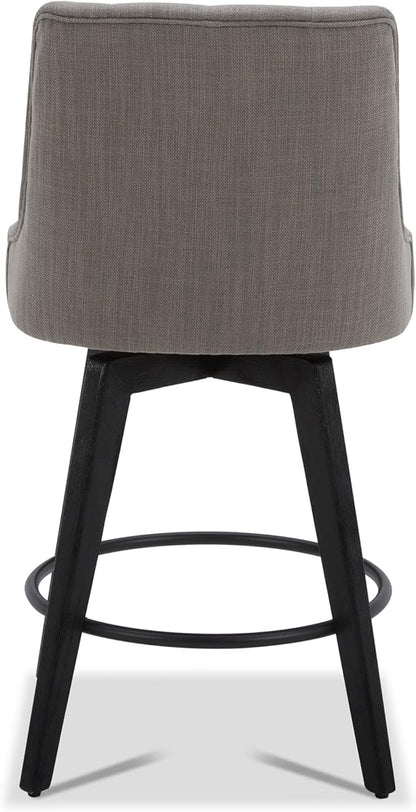 Watson & Whitely Modern Swivel Bar Stools, Performance Fabric Upholstered Counter Height Bar Stool with Back, Solid Wood Legs, 26" H Seat, Set of 2, Flint Grey