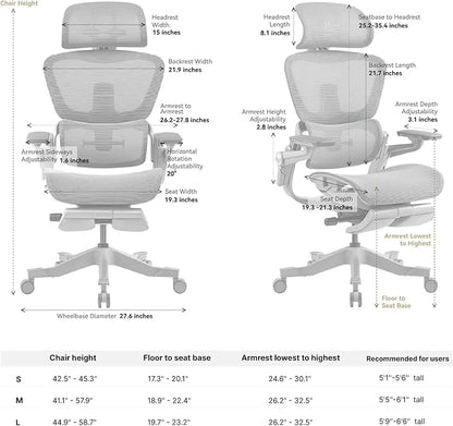 HINOMI H1 Pro V2 Ergonomic Office Chair with Foot Rest - Comfy Home Office Desk Computer Chair, Comfortable Mesh Seat with Adjustable Back Support (Black, Medium)