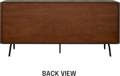 NTC MOSSIC Large Sideboard with 2 Doors and 3 Drawers, Buffet Cabinet with Natural Rattan and Metal Legs, Modern Storage Cabinet for Living Room, and Hallway, Effortless Assembly - Dark Walnut