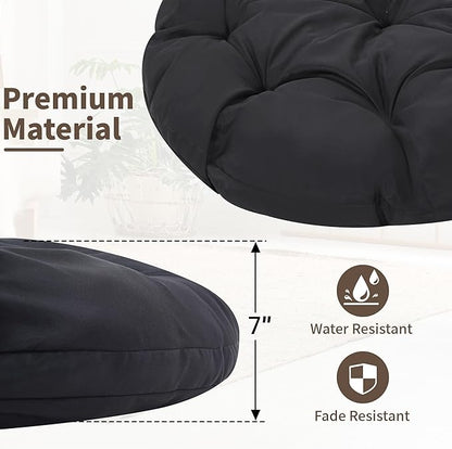 46" Giant Oversized Rattan Papasan Chair with Cushion and Frame for Adults, Fluid 360° Swivel, Waterproof, Grey Frame with Black Cushion