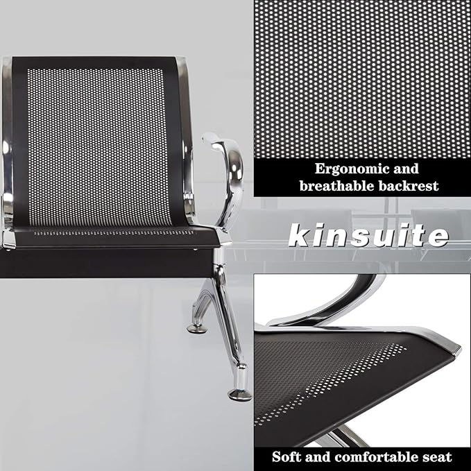 Kinsuite Reception Room Chair - 2pcs 2-Seat Guest Bench with Arms, Metal Waiting Room Chairs Reception Seat for Office Bank, Hospital, Airport, Black