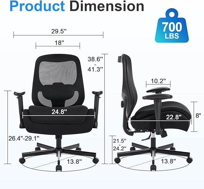Ergonomic Home Office Desk Chair,Breathable Mesh Chair with Expanded High Back Lumbar Support,Adjustable Height (Classic)