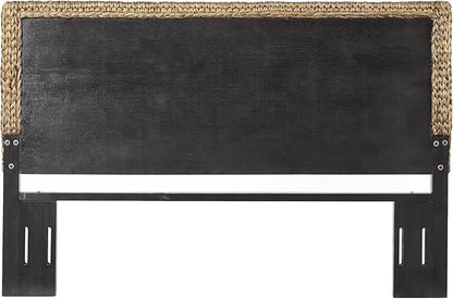 Headboard Coastal Design Handwoven Seagrass Matte Black Feet Rustic Decor Queen