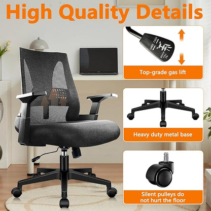 CLATINA 500lbs Big and Tall Office Chair Heavy Duty Mesh Ergonomic Computer Chairs with Adjustable Lumbar Support and Wide Comfy Seat for Home Office Conference Heavy People, Black(2 Pack)