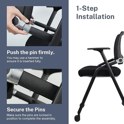 30 Pack Foldable Office Chairs with Wheels, Mesh Back, Arms and Portable - Folding Office Chairs Stackable for Conference Room Chair, Office Guest & Reception & Meeting Chair - (Black) 300 lbs.