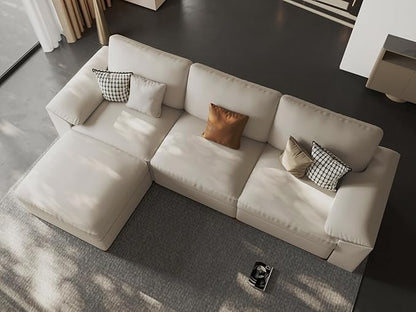 EASE MOOSE Leather Sectional Couch, Oversized Modular Sectional Sofas, Wide Deep Seat Modular Couch, Scratch Resistant Faux Leather Material, L Shaped Sofa for Big Spaces, Beige