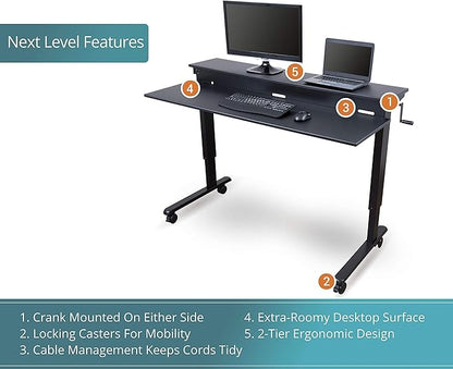Stand Up Desk Store Crank Adjustable Two Tier Standing Desk with Heavy Duty Steel Frame (Black Frame/Black Top, 48" Wide)