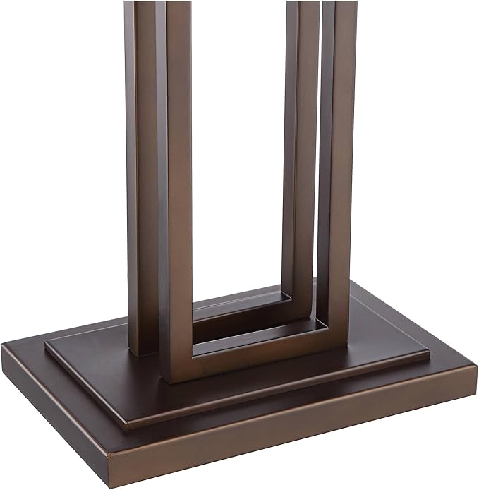Possini Euro Design Modern Standing Floor Lamp 62" Tall Bronze Brown Openwork Frame 2-Light Oatmeal Linen Fabric Rectangular Shade Decor for Living Room Reading House Bedroom Home Office House