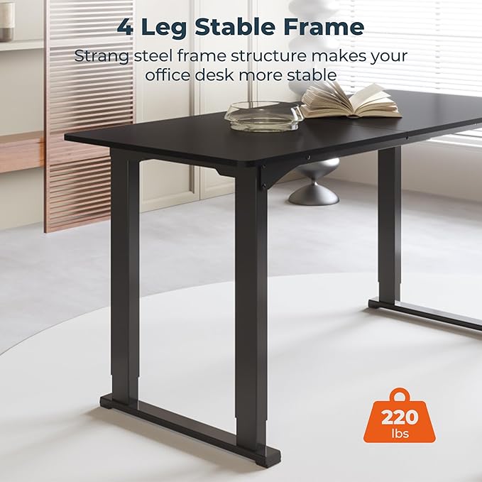 4 Legs Standing Desk, Large 55x28 Inches Electric Adjustable Height Desks with Splice Board, Stand Up Desk Home Office Computer Workstation, Black