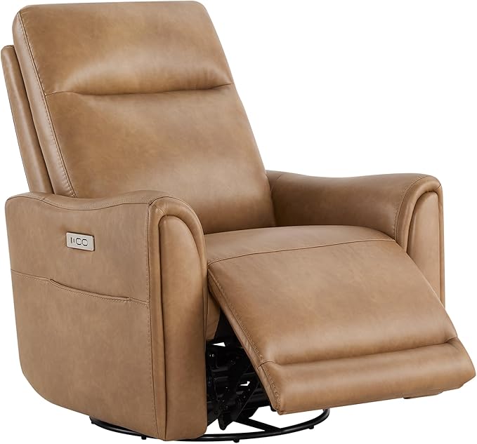 Watson & Whitely Power Swivel Rocker Recliner, Reclining Chair with Memory Foam for Living Room, Faux Leather RC011 (Camel)