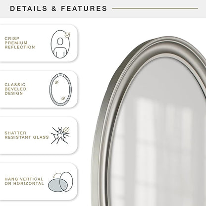 MCS 21x31 Large Wall Mirror, Classic Nickel Oval Mirror, Vertical & Horizontal Wall Hanging Mirror for Bathroom, Bedroom & Livingroom